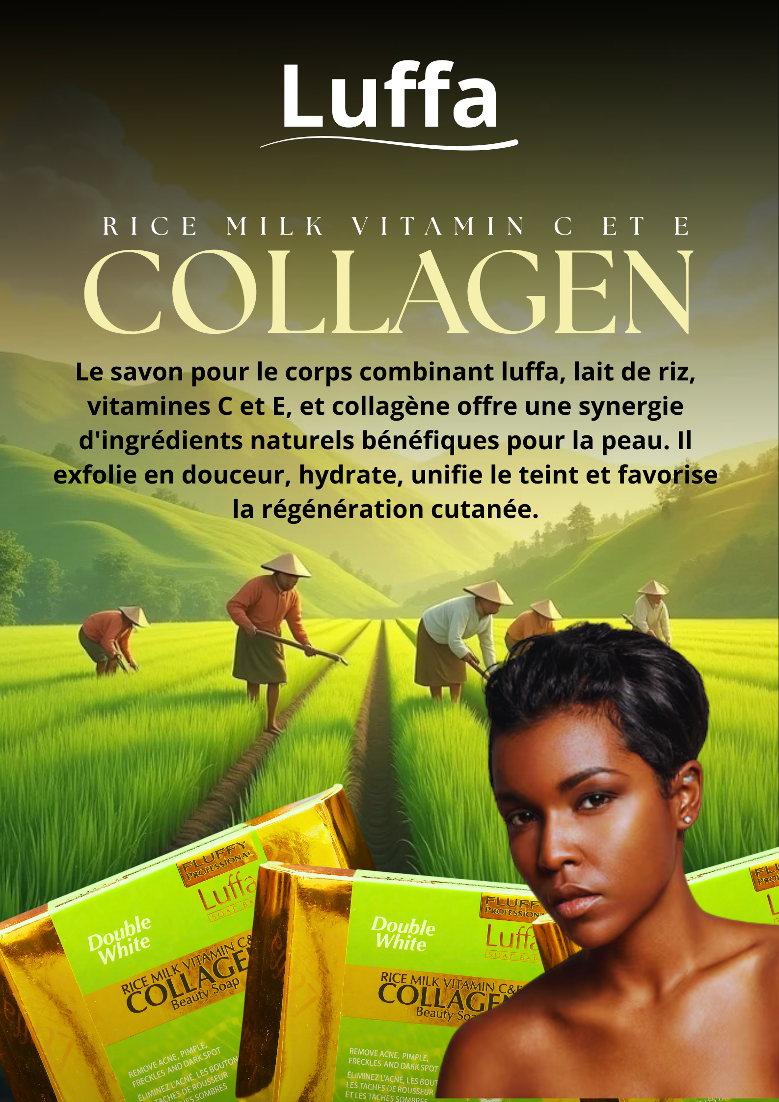 Savon de corps Luffa Collagen Rice Milk Vitamin C et E